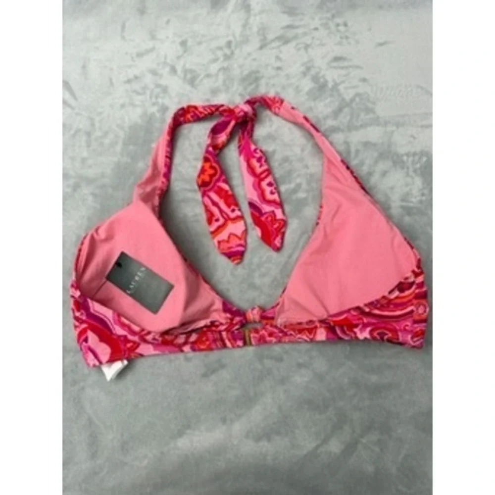 NWT Lauren Ralph Lauren Bikini Top Womens Pink Paisley Halter Triangle 16 $90